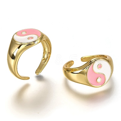 Brass Enamel Cuff Rings RJEW-C100-22G-B-1