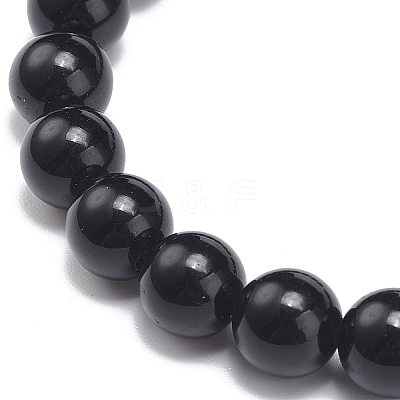 Natural Obsidian Round Beaded Stretch Bracelet with Bullet Charms BJEW-JB09018-05-1