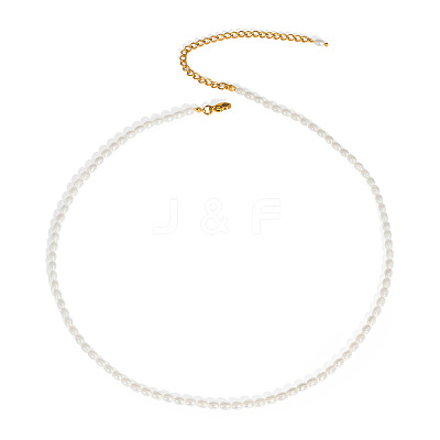 Elegant French Style Imitation Pearl Rice Beaded Necklaces with Stainless Steel End Chains for Women BJ9351-1