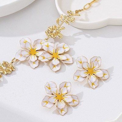 Flower Iron Enamel Stud Earring & Pendant Necklaces for Women WGE42BA-02-1