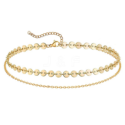 Summer Beach 201 Stainless Steel Disc Sequin Link Chain Double Layer Anklets for Women FS-WG8E132-04-1