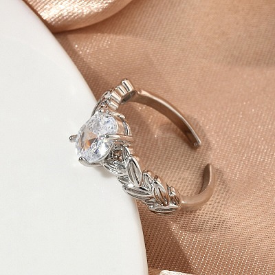 Brass Micro Pave Cubic Zirconia Cuff Open Rings RJEW-C163-25A-P-1