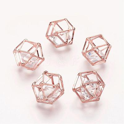 Brass Hollow Polygon Beads KK-M092-D-RG-1