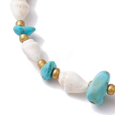 Synthetic Turquoise Chips & Natural Trumpet Shell Beaded Anklets AJEW-AN00585-1