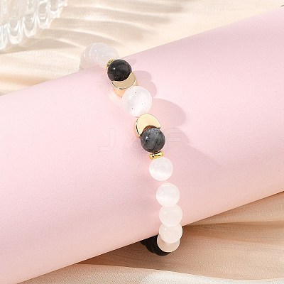 Round Natural Selenite & Non-Magnetic Synthetic Hematite Yin-yang Stretch Bracelets BJEW-JB13837-1