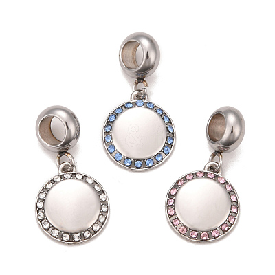 304 Stainless Steel Rhinestone European Dangle Charms STAS-F278-25P-1