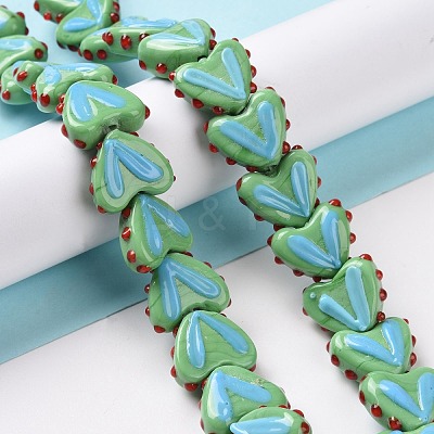 Heart Handmade Lampwork Beads Strands LAMP-G150-01G-1