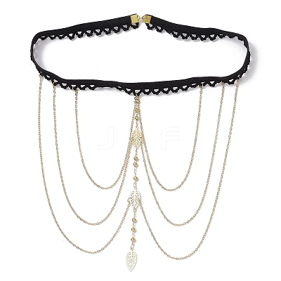 Brass Layered Leaf Tassel Thigh Leg Chains AJEW-AN00656-1