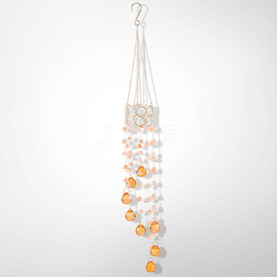 Flower Round Glass Beads Tassel Hanging Suncatchers for Window Garden Outdoor Decoration HJEW-WH20020-007A-1