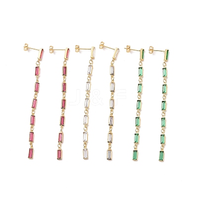Cubic Zirconia Rectangle Dangle Stud Earrings EJEW-P206-03G-1