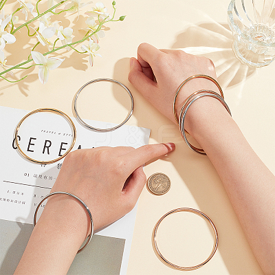 7Pcs 3 Color 304 Stainless Steel Thin Wrap Bangles Set for Women BJEW-BC0001-17-1