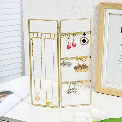 Iron Jewelry Display Folding Screen Stands with 2 Folding Panels ODIS-F001-02G-1