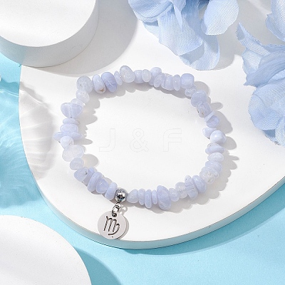 Natural Blue Lace Agate Chip Beaded Stretch Bracelets BJEW-JB11133-08-1