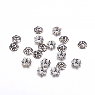 6-Petal Tibetan Style Alloy Flower Bead Caps TIBE-S220-AS-01-RS-1