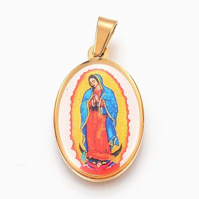 304 Stainless Steel Lady of Guadalupe Pendants STAS-F165-33G-1