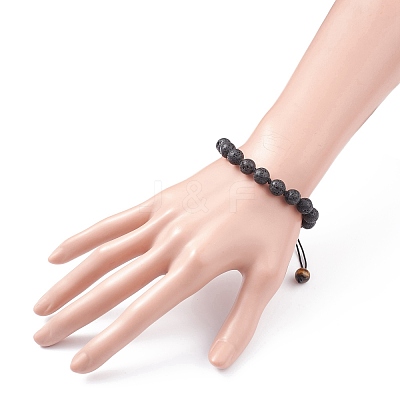 8mm Round Natural Lava Rock Braided Beads Bracelet BJEW-JB07083-02-1
