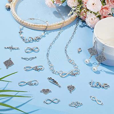 84Pcs 14 Styles Tibetan Style Alloy Connector Charms TIBE-FG0001-03-1
