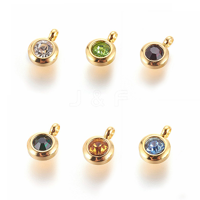 304 Stainless Steel Rhinestone Charms STAS-P237-10G-M-1