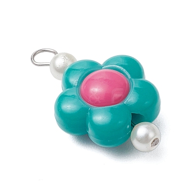 Two Tone Opaque Acrylic Beads with 304 Stainless Steel Flat Head Pins Pendants PALLOY-JF03483-02-1