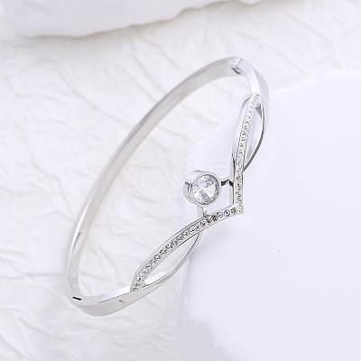 Stainless Steel Micro Pave Cubic Zirconia Bangles DI5619-1-1