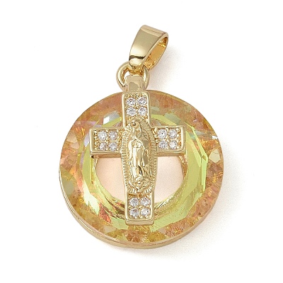 Brass Micro Pave Cubic Zirconia with Glass Pendents KK-Q815-01G-04-1