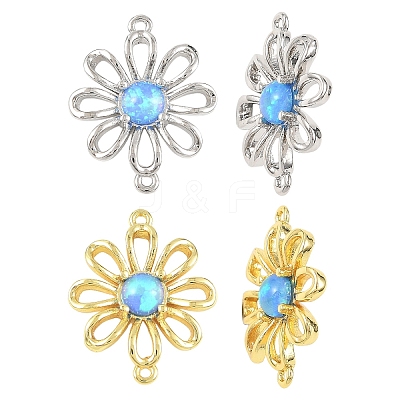 2Pcs 2 Colors Brass with Synthetic Opal Flower Links/Connectors KK-YW0004-45-1