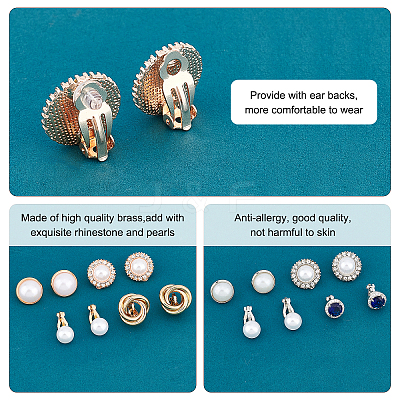8Pairs 8 Style Half Round & Round & Twist Brass Clip-on Earrings with Plastic Pearl EJEW-PH0001-09-1-1