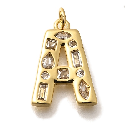 Brass Micro Pave Clear Cubic Zirconia Pendants KK-G521-01G-1