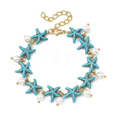 Round Shell Pearl Beads Charm Bracelets BJEW-JB14133-01-1