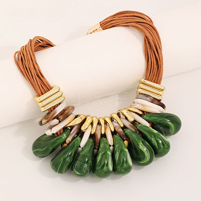 Aluminum & CCB & Acrylic Teardrop Bib Necklaces FS-WG64E85-03-1