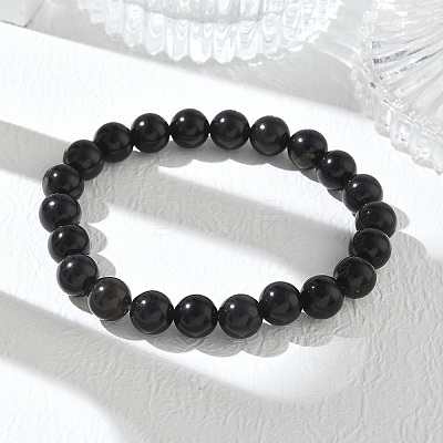 Natural Obsidian Round Beaded Stretch Bracelets GG-CBA12F1-02A-06-1
