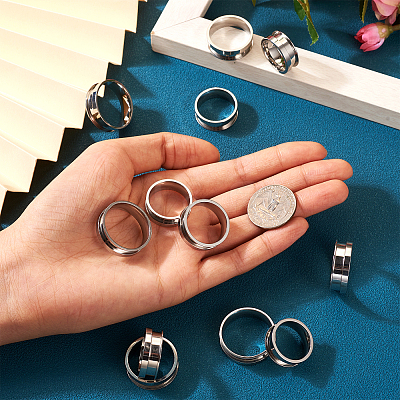 12Pcs 6 Size 201 Stainless Steel Grooved Finger Ring Settings STAS-TA0002-15P-1