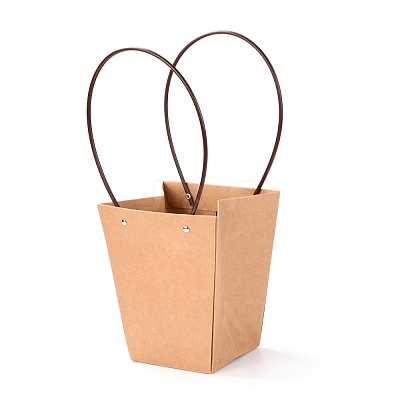 Trapezoid Kraft Paper Gift Bags with Plastic Haddles CARB-P007-A04-A-1