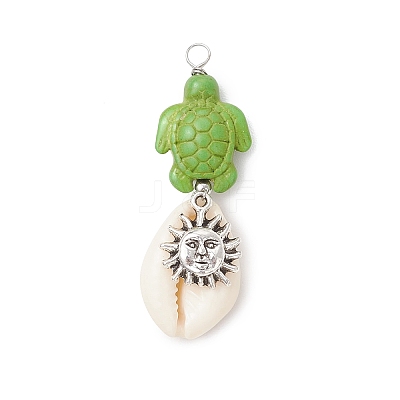 15Pcs 15 Styles Natural Cowrie Shell & Dyed Synthetic Turquoise Turtle Copper Wire Wrapped Pendants PALLOY-JF04034-1
