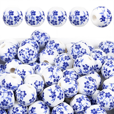 180Pcs Handmade Flower Printed Porcelain Ceramic Beads PORC-LT0001-08A-1