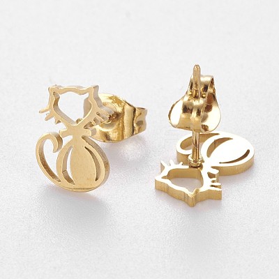 304 Stainless Steel Kitten Jewelry Sets X-SJEW-L141-017G-1