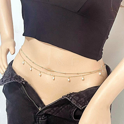 Alloy with Plastic Pearl Oval Bead Charm Double Layer Waist Belly Chains for Women FS-WGB0949-01-1