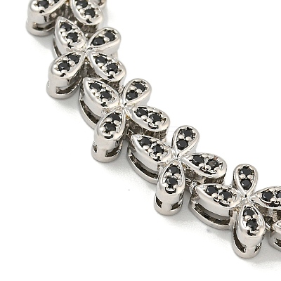 Rack Plating Brass Pave Cubic Zirconia Butterfly Link Bracelets for Women BJEW-B110-05P-05-1
