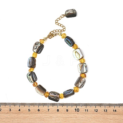 Natural Paua Shell & Amber Beaded Bracelets BJEW-JB14178-1