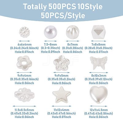 500Pcs 10 Style ABS Plastic Imitation Pearl Beads KY-BY0001-02-1