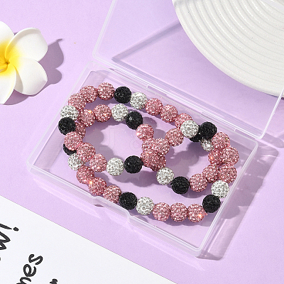 1Pc Polymer Clay Rhinestone Round Beaded Stretch Necklaces NJEW-SP0001-14J-1