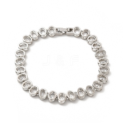 Clear Cubic Zirconia Oval Link Chain Bracelet BJEW-E073-04P-1