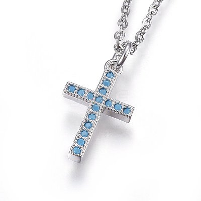 Brass Micro Pave Cubic Zirconia Pendant Necklaces NJEW-L146-12P-1