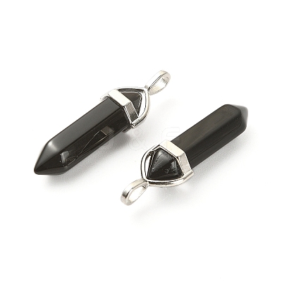 2Pcs Natural Obsidian Double Terminal Pointed Pendants G-YW0002-04-1