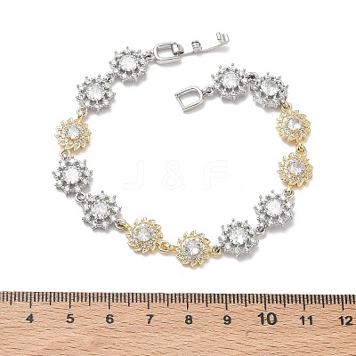 Brass Micro Pave Clear Cubic Zirconia Link Chain Bracelets for Women BJEW-C156-06B-GP-1