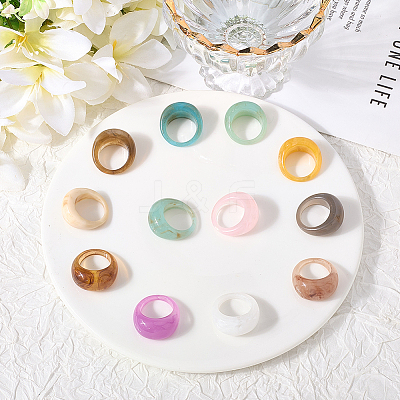 12Pcs 12 Colors Resin Finger Rings RJEW-SC0001-34-1