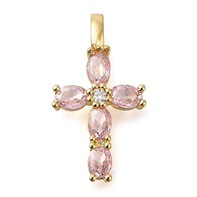 Brass Pave Clear Cubic Zirconia Pendants KK-M101-01G-02-1