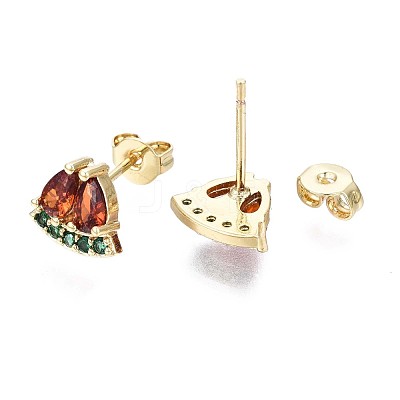 Brass Micro Pave Cubic Zirconia Stud Earrings EJEW-S210-010-NR-1