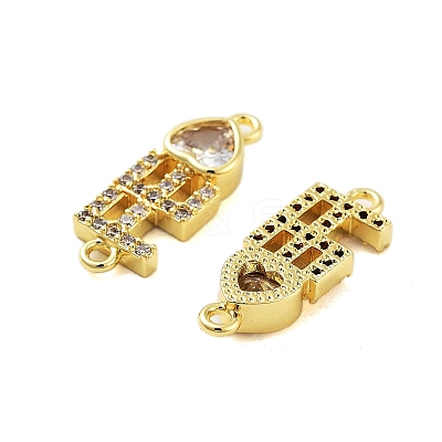 Rack Plating Brass Pave Clear Cubic Zirconia FE Heart Links Connector Charms KK-S379-24G-1