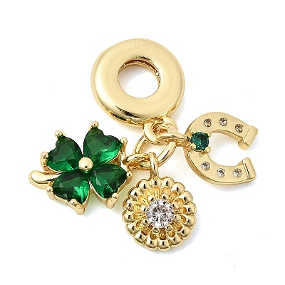 Saint Patrick's Day Brass Pave Green Cubic Zirconia European Dangle Charms KK-Z150-09G-1